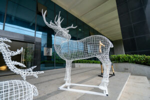 Metal hollow deer sculpture