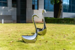 Stainless steel swan sculpture