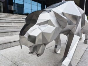 Stainless steel leopard sculpture.