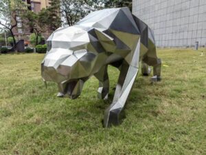 Stainless steel leopard sculpture