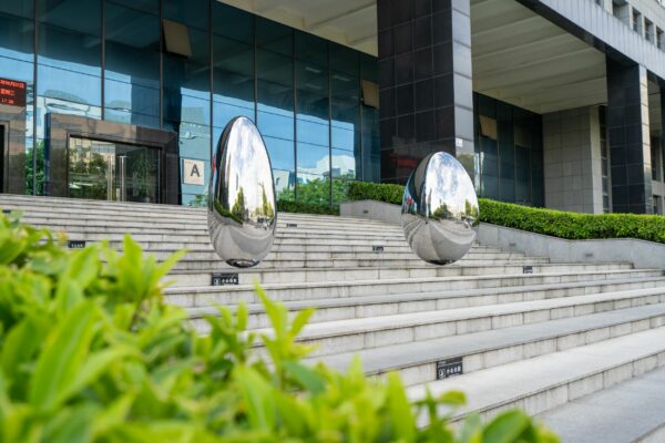 Stainless steel oval sculpture