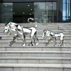 Stainless steel lion sculpture