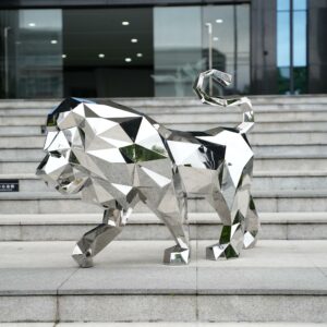 Stainless steel lion sculpture