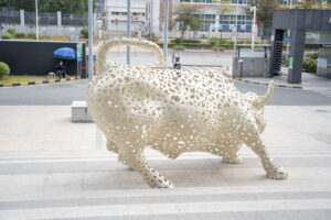 Stainless steel bull sculpture